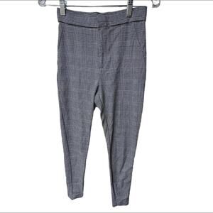 zara houndstooth black white and gray plaid tight high rise pants women x-small